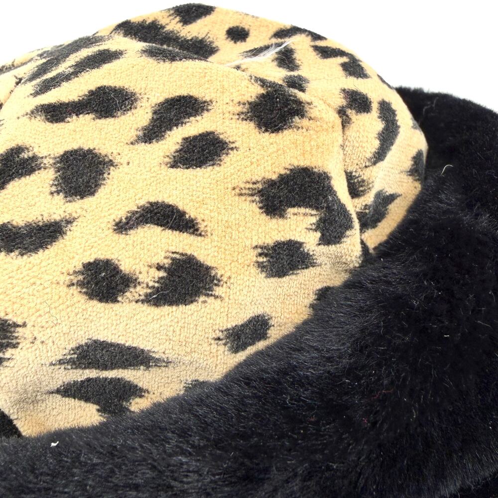 Vintage 90s Liz Claiborne Leopard Black Plush Cossack Hat - Picture 3 of 9